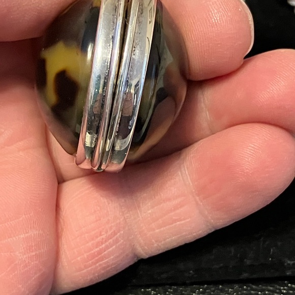 Ralph Lauren Faux Tortoise Shell Cabochon Locket Long Silver Chain - Picture 2 of 4